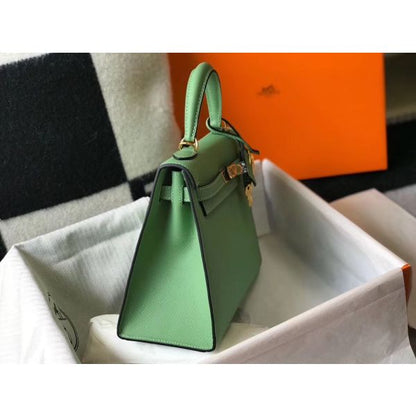 HERM Kelly 28cm Bag In Vert Criquet Epsom Leather GHW