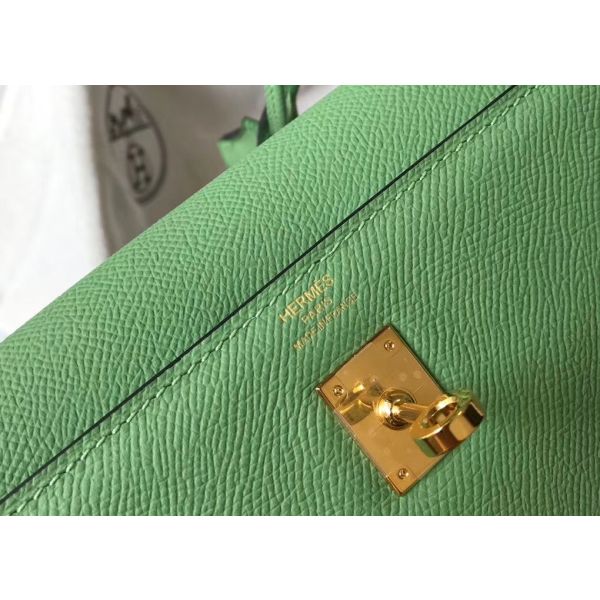 HERM Kelly 28cm Bag In Vert Criquet Epsom Leather GHW