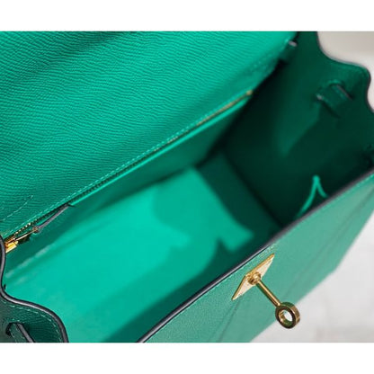 HERM Kelly 28cm Bag In Vert Jade Epsom Leather PHW