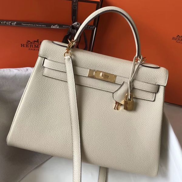 HERM Kelly 32cm Bag In Beton Clemence Leather GHW