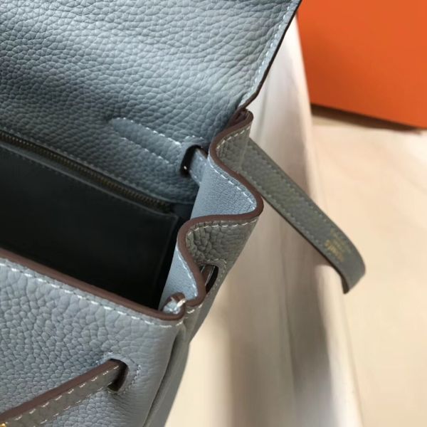 HERM Kelly 32cm Bag In Blue Lin Clemence Leather GHW
