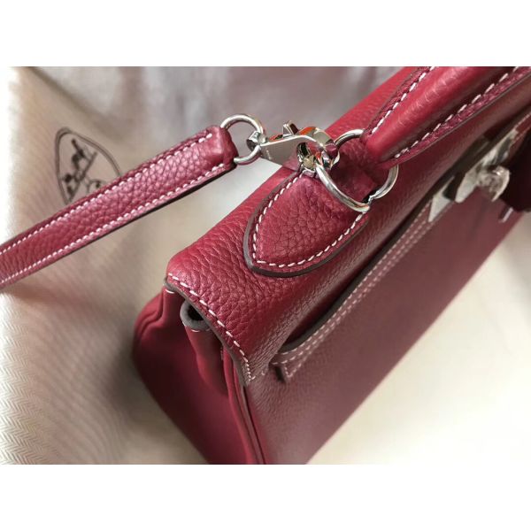 HERM Kelly 32cm Bag In Bordeaux Clemence Leather PHW