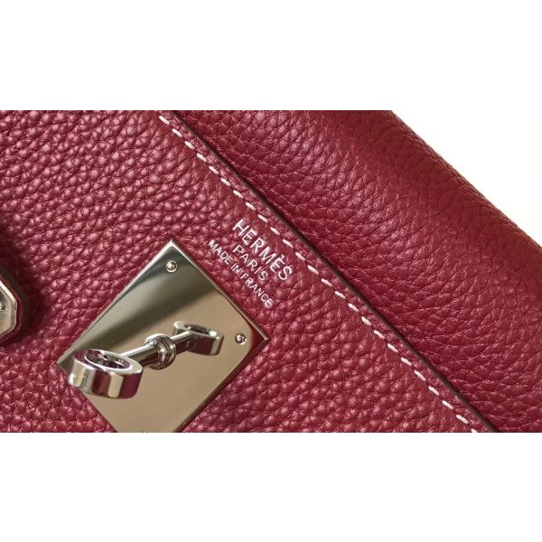 HERM Kelly 32cm Bag In Bordeaux Clemence Leather PHW