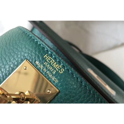 HERM Kelly 32cm Bag In Malachite Clemence Leather GHW