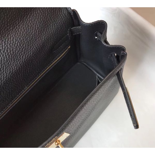 HERM Kelly 32cm Bag In Black Clemence Leather GHW