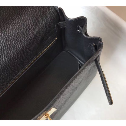 HERM Kelly 32cm Bag In Black Clemence Leather GHW