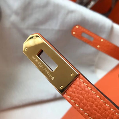HERM Kelly 32cm Bag In Orange Clemence Leather GHW
