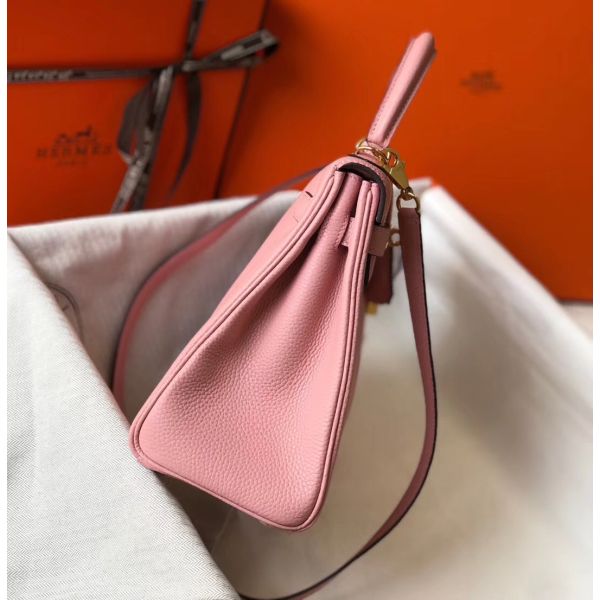 HERM Kelly 32cm Bag In Pink Clemence Leather GHW