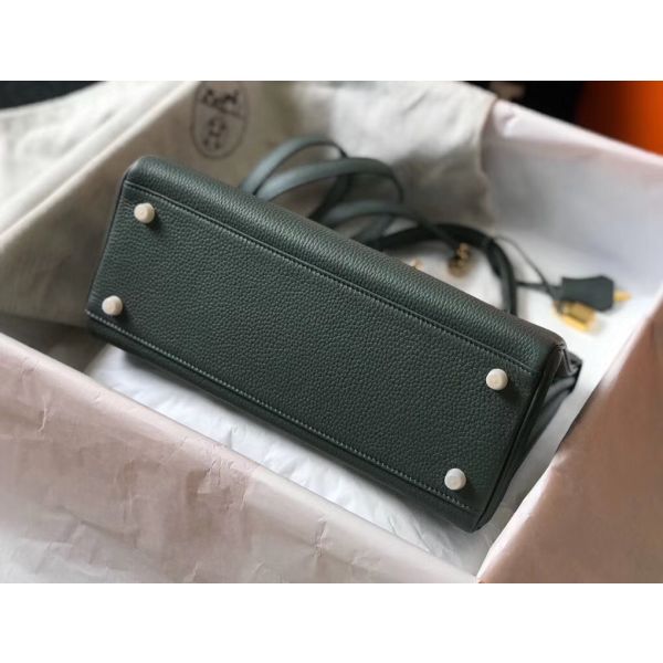 HERM Kelly 32cm Bag In Vert Amande Clemence Leather GHW