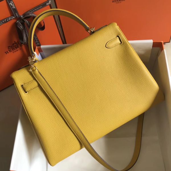 HERM Kelly 32cm Bag In Yellow Clemence Leather GHW