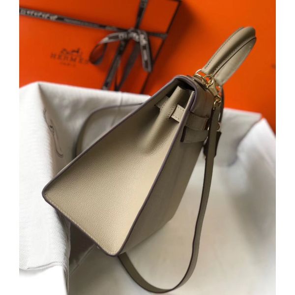 HERM Kelly 32cm Bag In Gris Tourterelle Epsom Leather GHW