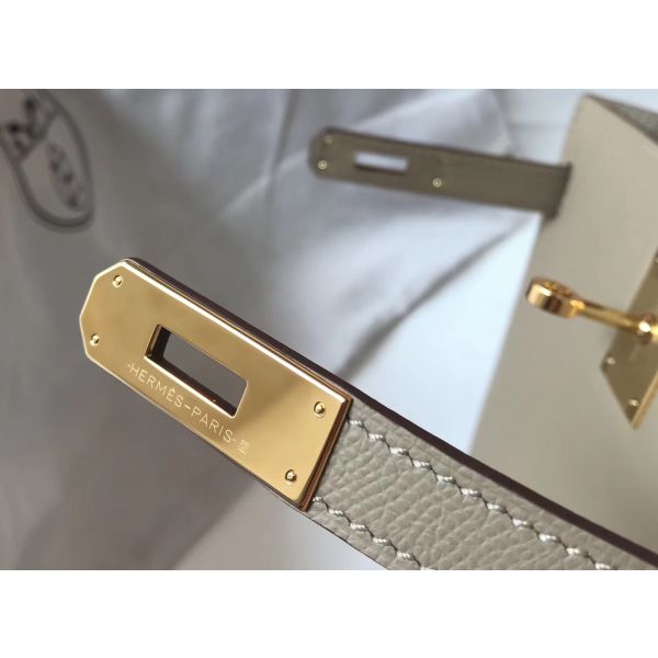 HERM Kelly 32cm Bag In Gris Tourterelle Epsom Leather GHW