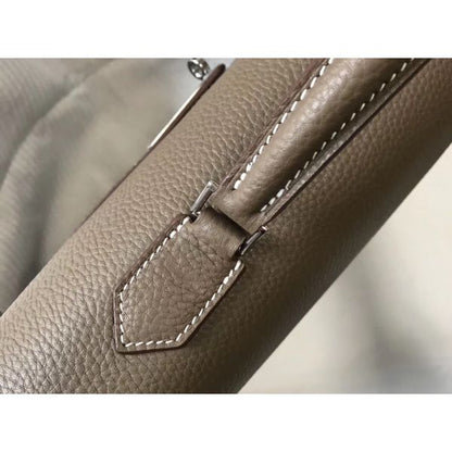 HERM Kelly Depeche 34 Briefcase In Taupe Calfskin