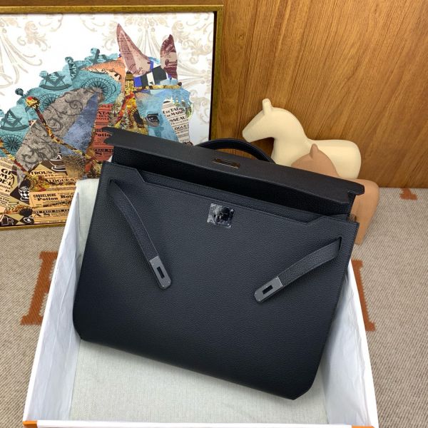 HERM Kelly Depeches 36 Monochrome Briefcase in Clemence Leather