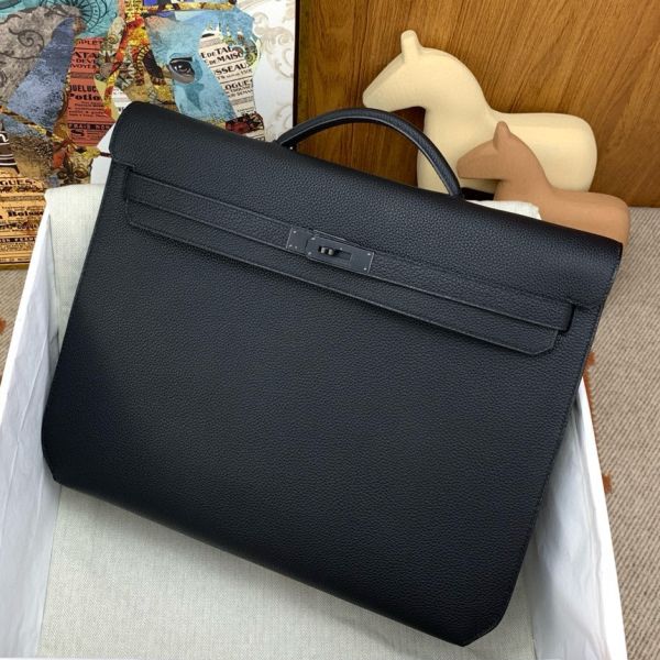 HERM Kelly Depeches 36 Monochrome Briefcase in Clemence Leather