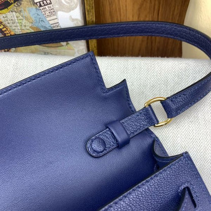 HERM Kelly Elan Handmade Bag In Blue Saphir Chevre Mysore Leather