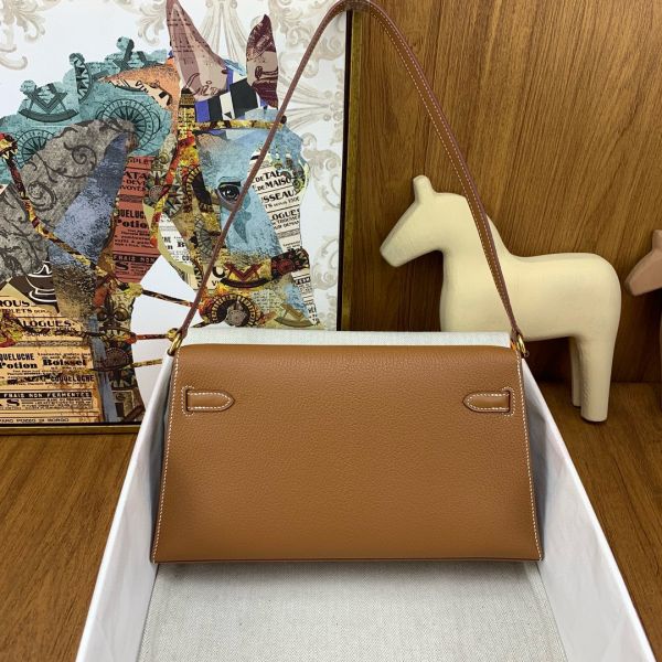 HERM Kelly Elan Handmade Bag In Gold Chevre Mysore Leather