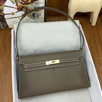 HERM Kelly Elan Handmade Bag In Taupe Chevre Mysore Leather
