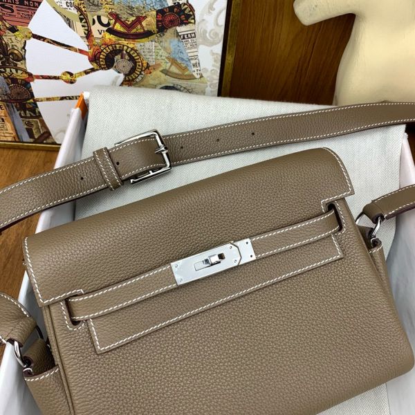 HERM Kelly Messenger Bag in Taupe Clemence Leather