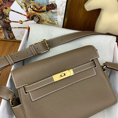 HERM Kelly Messenger Bag in Taupe Clemence Leather