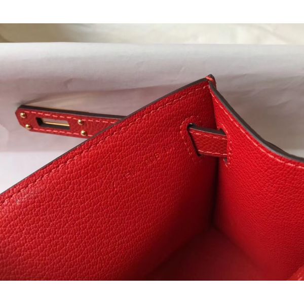 HERM Kelly Pochette Bag In Red Epsom Leather