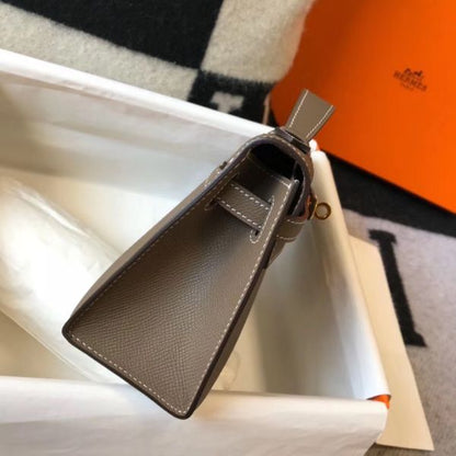 HERM Kelly Pochette Bag In Taupe Grey Epsom Leather