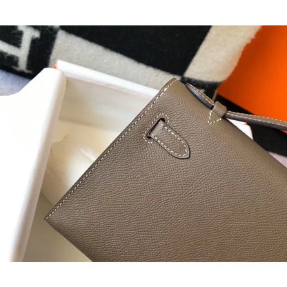 HERM Kelly Pochette Bag In Taupe Grey Epsom Leather