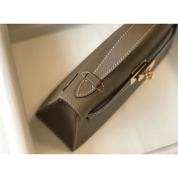 HERM Kelly Pochette Bag In Taupe Grey Epsom Leather