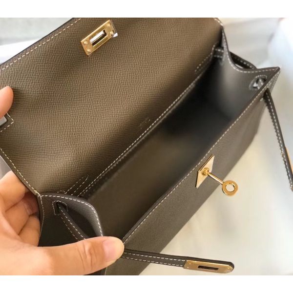 HERM Kelly Pochette Bag In Taupe Grey Epsom Leather