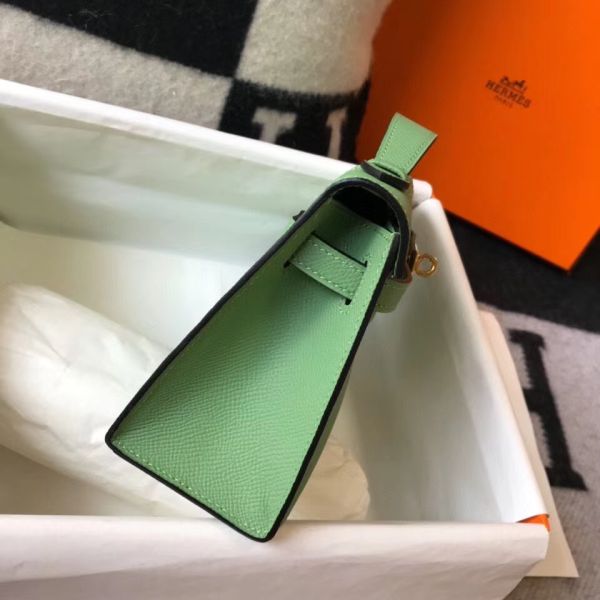 HERM Kelly Pochette Bag In Vert Criquet Epsom Leather