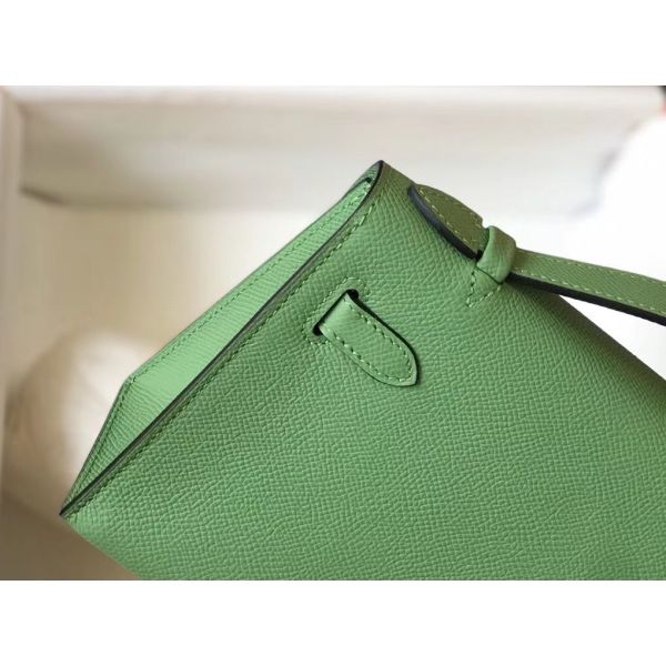 HERM Kelly Pochette Bag In Vert Criquet Epsom Leather