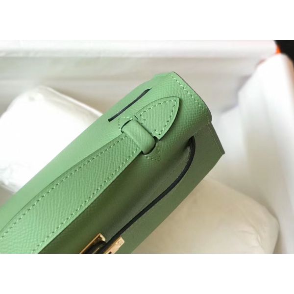HERM Kelly Pochette Bag In Vert Criquet Epsom Leather
