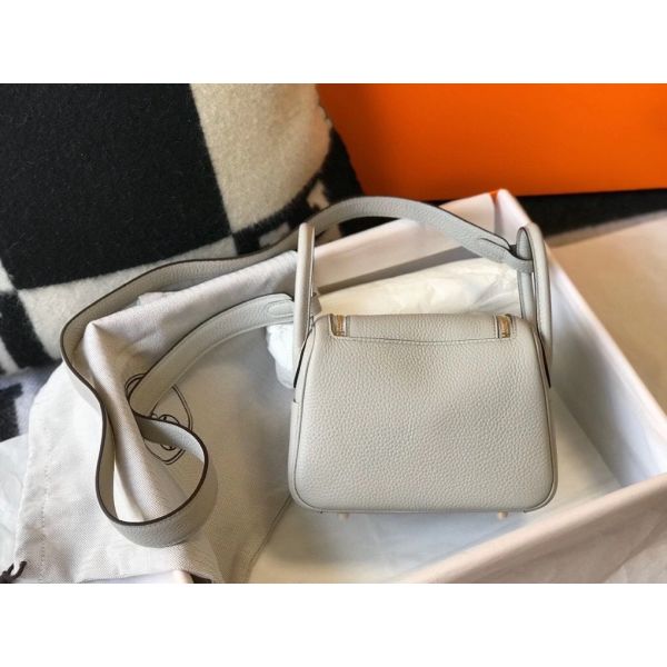 HERM Lindy Mini Bag In Pearl Grey Clemence Leather GHW