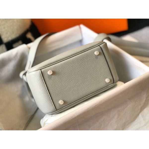 HERM Lindy Mini Bag In Pearl Grey Clemence Leather GHW