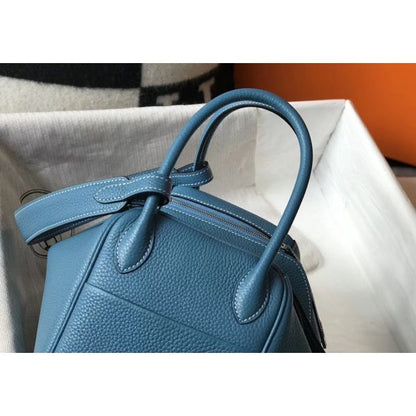 HERM Lindy 26cm Bag In Blue Jean Clemence Leather PHW