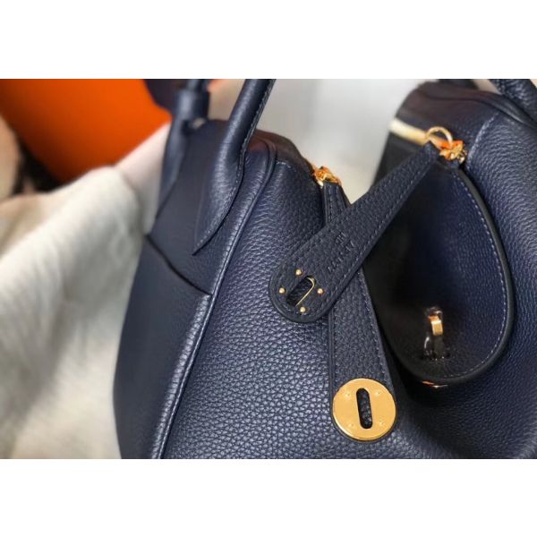 HERM Lindy 26cm Bag In Navy Blue Clemence Leather GHW