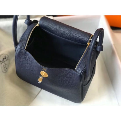 HERM Lindy 26cm Bag In Navy Blue Clemence Leather GHW
