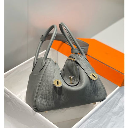 HERM Lindy 26cm Bag In Gris Meyer Clemence Leather GHW