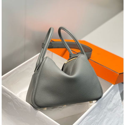 HERM Lindy 26cm Bag In Gris Meyer Clemence Leather GHW