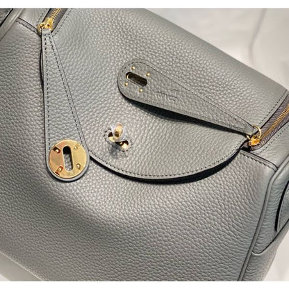 HERM Lindy 26cm Bag In Gris Meyer Clemence Leather GHW