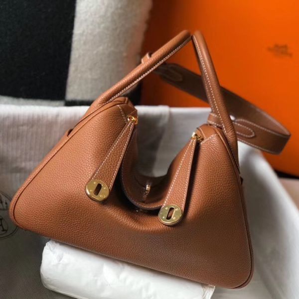 HERM Lindy 26cm Bag In Gold Clemence Leather GHW