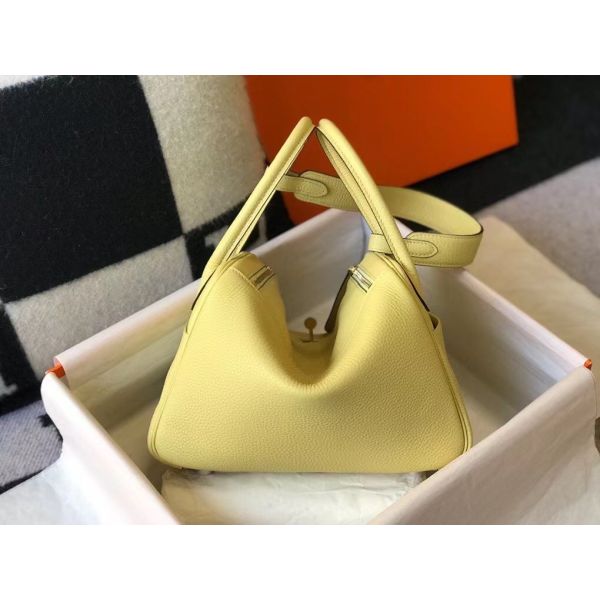 HERM Lindy 26cm Bag In Jaune Poussin Clemence Leather GHW