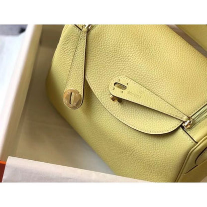 HERM Lindy 26cm Bag In Jaune Poussin Clemence Leather GHW