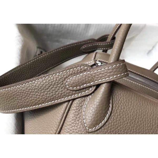 HERM Lindy 26cm Bag In Taupe Grey Clemence Leather