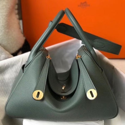 HERM Lindy 26cm Bag In Vert Amande Clemence Leather GHW