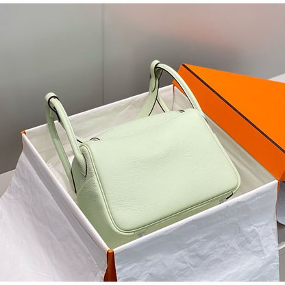 HERM Lindy 26cm Bag In Vert Fizz Clemence Leather GHW