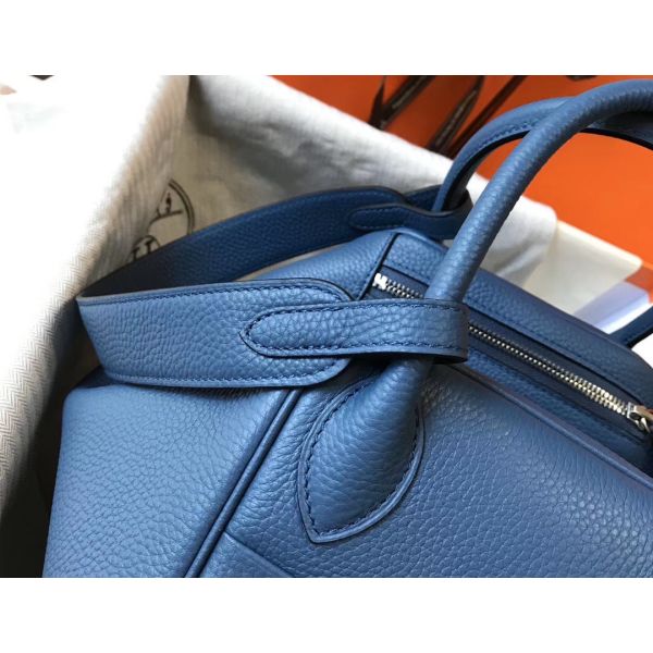 HERM Lindy 30cm Bag In Blue Agate Clemence Leather PHW