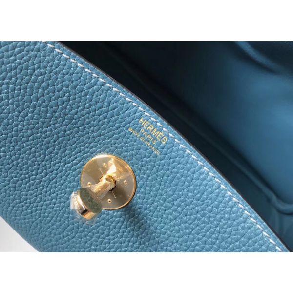 HERM Lindy 30cm Bag In Blue Jean Clemence Leather GHW