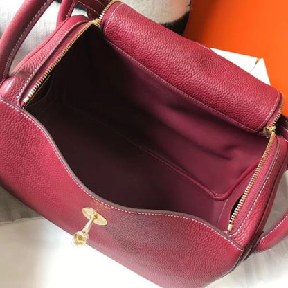 HERM Lindy 30cm Bag In Bordeaux Clemence Leather GHW