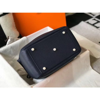 HERM Lindy 30cm Bag In Navy Blue Clemence Leather GHW